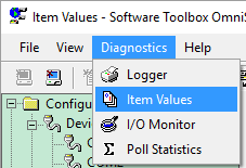 Opening OmniServer Item Values Diagnostic Window