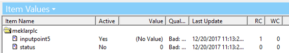 OmniServer Item Values with Client Connected and Bad Quality